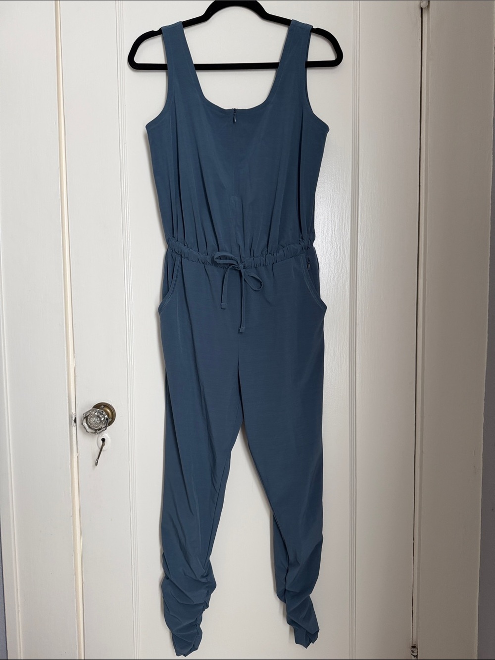 Prana Slate Blue Sleeveless Jumpsuit with Drawstring Waist XS